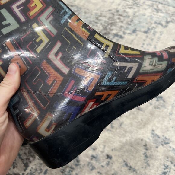 FENDI Zucca Logo Rubber Multicolor Monogram Logo Rain Boots Women’s Size: EUR 40 - Picture 3 of 7